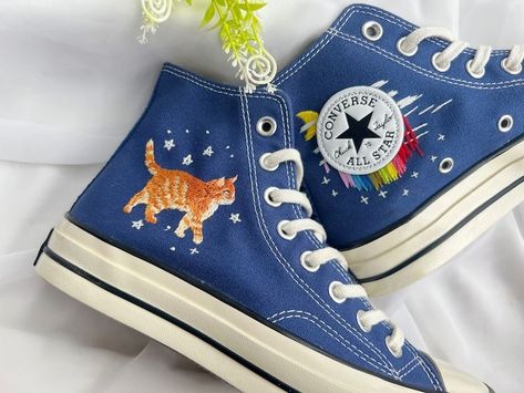 Embroidered Converse/Converse Pet/Custom Orange Cat/Bridal Converse/Flower Converse/Planet Embroidery/Customized Converse Planet Embroidery, Flower Converse, Customized Converse, Colorful Flower Garden, Converse Embroidery, Embroidered Vans, Sneakers Colorful, Bridal Converse, Painted Converse