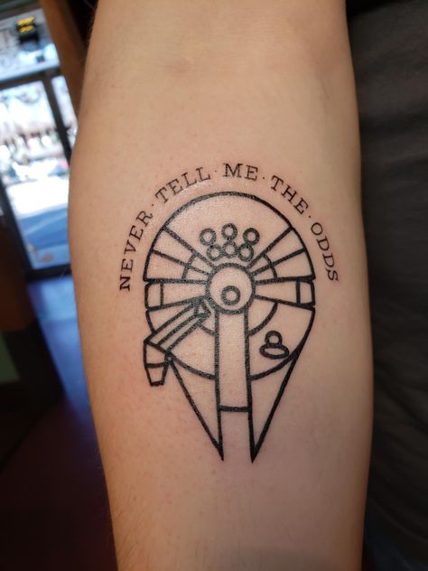 Millennium Falcon Never Tell Me The Odds, Falcon Tattoo, Pin Up Girl Tattoo, Speak To Me, Star Wars Tattoo, George Lucas, Space Opera, First Tattoo, Compass Tattoo