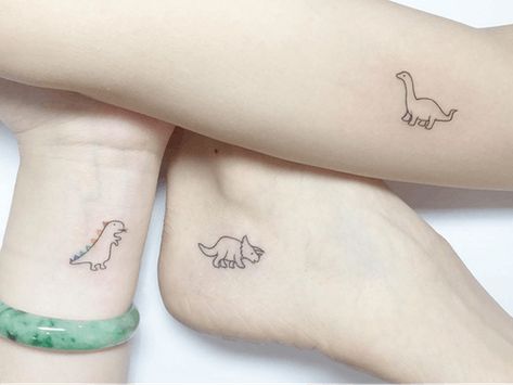 Tattoo uploaded by Tattoodo | Friendship Tattoos for 3 People by Playground Tat2 #PlaygroundTat2 #Playgroundtattoo #bestfriendtattoos #friendshiptattoos #friendtattoos #bfftattoo #matchingfriendtattoos #illustrative #linework #dinosaur #dino | 1181631 | Tattoodo Matching Dino Tattoos, Dino Tattoos, Matching Friendship Tattoos, Dino Tattoo, Friend Tattoos Small, Matching Bff Tattoos, Maching Tattoos, Cousin Tattoos, Cute Matching Tattoos