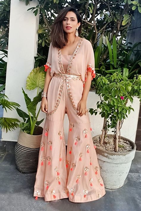 Shop for these amazing collections of Peach Silk Open Embroidered Jacket And Sharara Set For Women by Maison Blu online at Aza Fashions. Anarkali Embellished Sets With Front Open Design, Anarkali-style Embellished Front Open Sets, Anarkali Sets With Mirror Work For Spring, Spring Anarkali Sets With Mirror Work, Festive Embellished Front Open Sets, Bollywood Style Sets With Mirror Work For Spring, Bohemian Sequined Sets For Designer Wear, Bohemian Sequin Sharara For Party, Spring Saree Set With Mirror Work