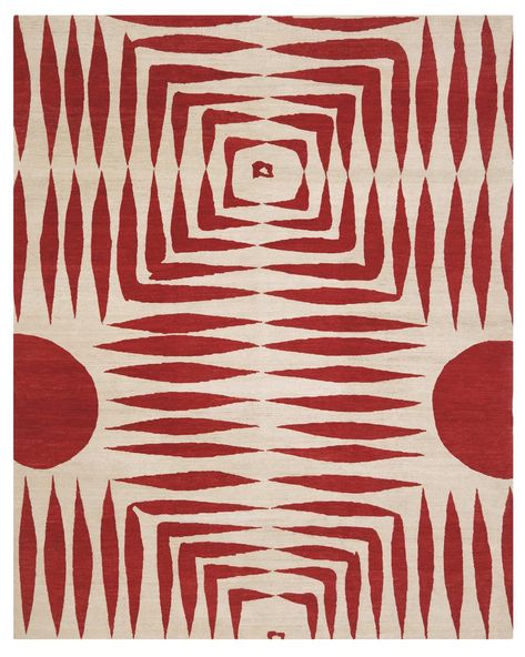 James Tufenkian | Sunrise Red | N.VROUYR - Object detail Symmetrical Pattern, English Room, Floor Art, Artistic Inspiration, Crimson Red, Whimsical Design, Geometric Area Rug, Scarf Design, Red Area Rug