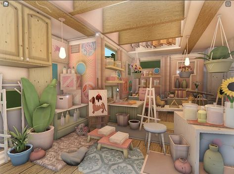 Room Bloxburg Ideas, Bloxburg Art Room, Art Room Ideas Aesthetic, Art Room Ideas, Room Bloxburg, Preppy House, Blocksburg Room Ideas￼, House Plans With Pictures, House Decorating Ideas Apartments