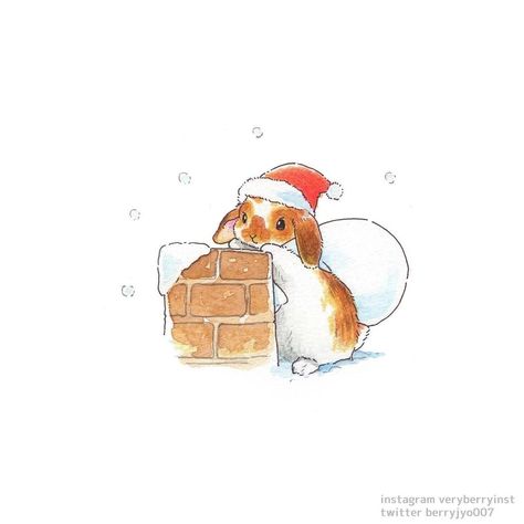 Cute Christmas Animal Drawings, Christmas Hamster Drawing, Christmas Drawing Animals, Rabbit Christmas Illustration, Cute Winter Animals Illustration, Bunny Christmas Drawing, Christmas Rabbit Drawing, Christmas Bunny Painting, Cute Winter Animals Drawing