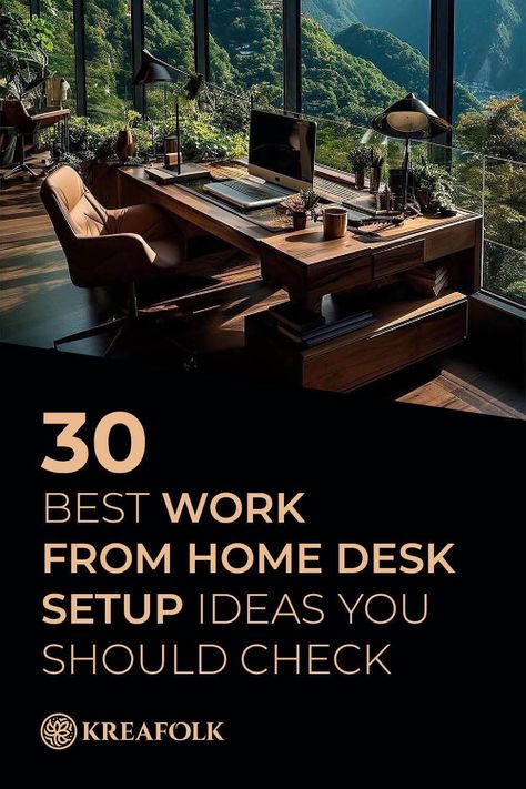 Unlock the potential of your space with the ultimate work from home desk setup guide. Find stylish, and budget-friendly tips to transform your workspace! Small Home Office Man Cave, Best Desk Setup Home Office, Boss Desk Design, Small Home Office Men, Desks Ideas For Men, Best Desk Setup, Work Desk Setup Ideas, Work From Home Office Aesthetic, Dual Monitor Desk Workspaces