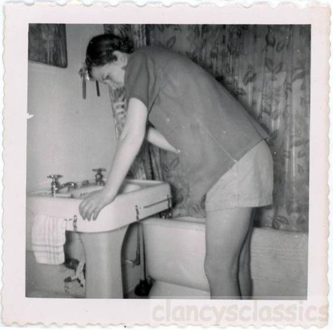 a young lady leans over sink caught in act of brushing her teeth3.50"X3.50"good conditionphotos are securely mailed in sealed glassine envelopes with cardboard. I have been selling vintage photos online for 5 years and have customer service as my highest priority.I do my best to sell clean perfect photos but often vintage photos have scrapbook on back or some dry paste and that often is unavoidable. I am an archivist as well so often will wash and blot dry photos if possible. Often I include a h Person Leaning Over Sink Reference, Leaning On Sink Pose, Sink Drawing Reference, Leaning Over Sink Reference, Girl Throwing Up Over Toilet, Sink Reference, Cleaning Photography, Art Refs, Art Tut