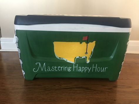 Mastering happy hour cooler Masters Frat Cooler, Painted Fraternity Coolers, Pi Kapp, Formal Coolers, Fraternity Cooler, Formal Cooler Ideas, Frat House, Formal Cooler, Fraternity Coolers