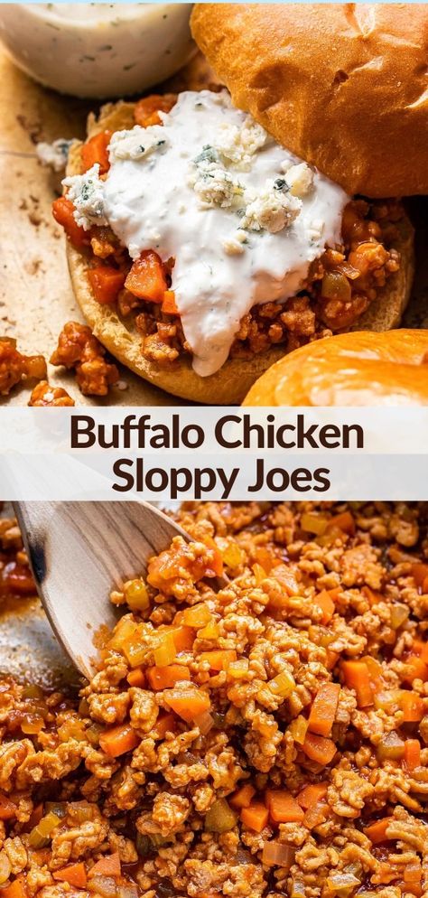 Ground Chicken Buffalo Dip, Buffalo Chicken Ground Chicken, Ground Turkey Buffalo Recipes, Buffalo Chicken Sloppy Joes, Buffalo Ground Chicken Recipes, Homemade Buffalo Chicken, Chicken Sloppy Joes, Recipe Runner, Buffalo Chicken Sandwich