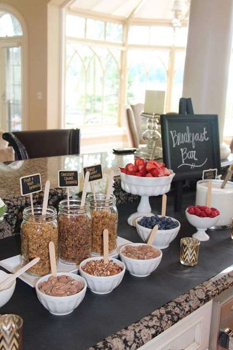 Coffee Bar Catering, Engagement Breakfast Party, Breakfast Bar Graduation Party, Brunch Ideas For Grad Party, Pancake Bar Wedding, Coffee Break Ideas Snacks, Grad Party Coffee Bar, Coffee Bar Graduation Party, Grad Party Breakfast Ideas