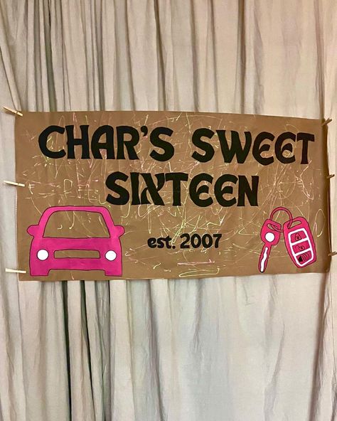 Sweet 16 Banner Ideas, Sweet 16 Banner, Painted Banner, Painted Crafts, Birthday Banner Design, Banner Ideas, Birthday Inspo, Birthday Banners, October 29