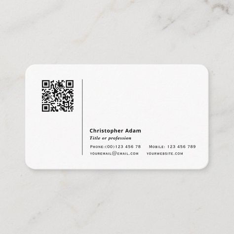 Modern Simple Elegant QR code Professional Business Card for personal use Professional Name Card, Business Card Design One Sided, One Side Business Card, Bussiness Card Qr Code, Name Card Qr Code, Business Card One Side, One Sided Business Card Design, Qr Code On Business Card, Qr Business Card Design