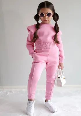 Girls Casual Solid Long Sleeve Sports Two-piece Set Sporty Suit, Girl Trends, Lace Tshirt, Causal Outfits, Matching Swimwear, Autumn Clothes, Trendy Kids, Cooler Look, Sweatpants Set