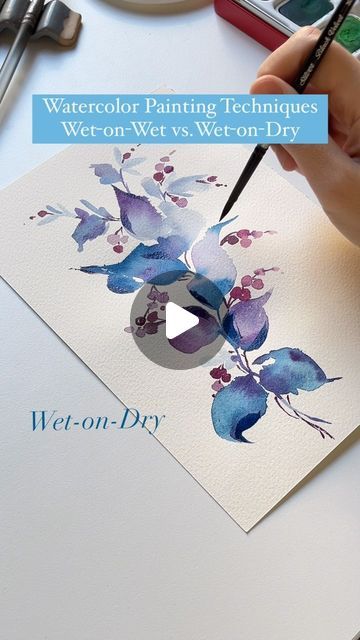 Dry On Dry Watercolor, Simple Watercolor Paintings, Abstract Watercolor Paintings Tutorials, Watercolor Lesson, Simple Paintings, Paintings Tutorials, Simple Watercolor, Fabric Painting On Clothes, Watercolor Beginner