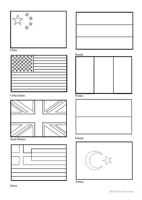 Flags of countries worksheet - Free ESL printable worksheets made by teachers World Flags Printable, World Country Flags, Black And White Flag, Flag Printable, Flag Template, Different Flags, Countries And Flags, Flag Coloring Pages, Coloring Page Ideas