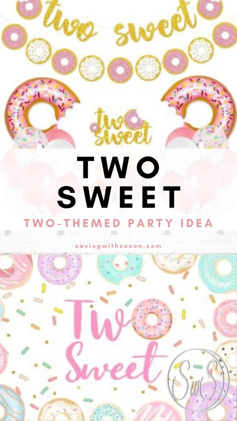 Two Sweet Cake Topper, Two Sweet Cake, Two Sweet Birthday Party, Donut Birthday Party Decorations, Donut Party Decorations, 2nd Birthday Party For Girl, Donut Birthday Parties, Ice Cream Birthday Party, 2nd Birthday Party Themes