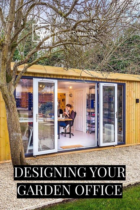 Garden Studio Interior Ideas, Shoffice Garden, Garden Room Ideas Interior Design Decor, Garden Office Interior Ideas, Shed Office Interior Ideas, Garden Art Studio, Garden Office Ideas Interiors, She Shed Office Work Spaces, Shed Office Interior