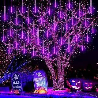 Halloween Lights Outdoor, Meteor Shower Lights, Shower Lights, Purple String Lights, Purple Christmas Lights, Halloween Lighting Outdoor, Meteor Lights, Solar Christmas Lights, Halloween Window Decorations