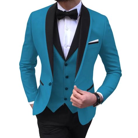 Blue Mens Suits 3 Piece Black Shawl Lapel Casual Tuxedos for Wedding Groomsmen Suits Men 2020 (Blazer+Vest+Pant) _ - AliExpress Mobile Wedding Groomsmen Suits, Man Wedding Dress, Cc Men, Cloth Aesthetic, Mens Wedding Suit, Cloth Styles, Tuxedos For Wedding, Mens Sweat Suits, Casual Grooms