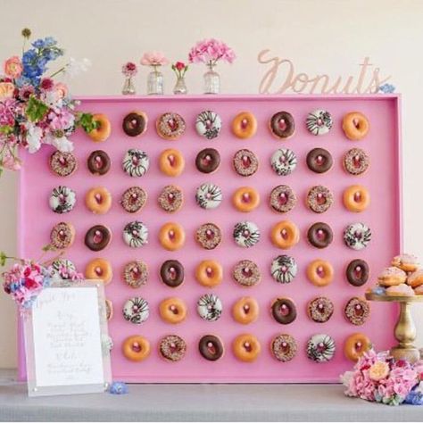 #donutwall • Instagram photos and videos Donut Wall Wedding, Donut Display, Pink Doughnuts, Sensory Bottle, Diy Donuts, Donut Bar, National Donut Day, Party Trends, Donut Wall