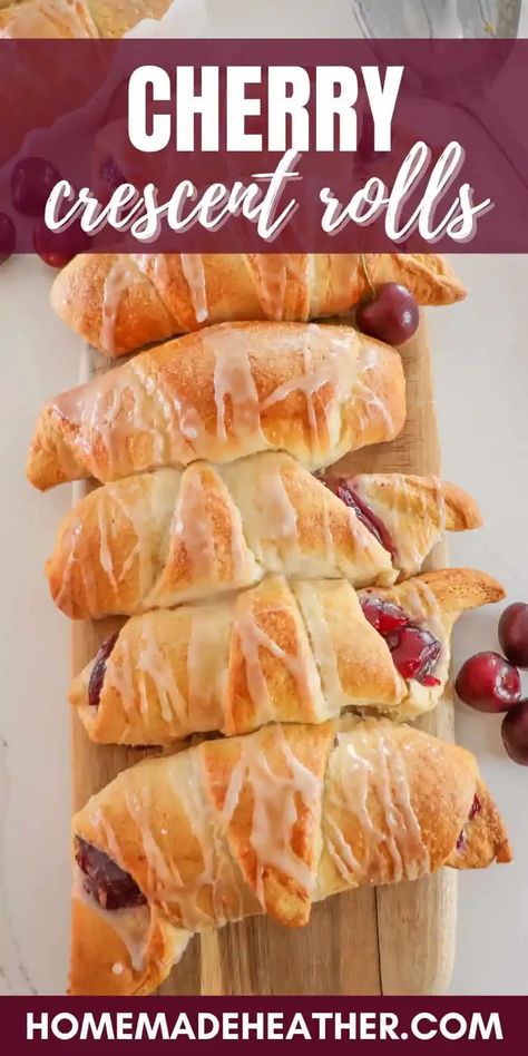 Cherry Cream Crescents, Recipes Using Cherry Pie Filling Crescent Rolls, Easy Cherry Filled Crescents, Crescent Roll Pastry Recipes, Cherry Pie Filling Recipes Cream Cheese Crescent Rolls, Cherry Croissant Crescent Rolls, Cherry Cream Cheese Dessert Crescent Rolls, Crescent Roll Cherry Turnovers, Cherry Crossant Recipes