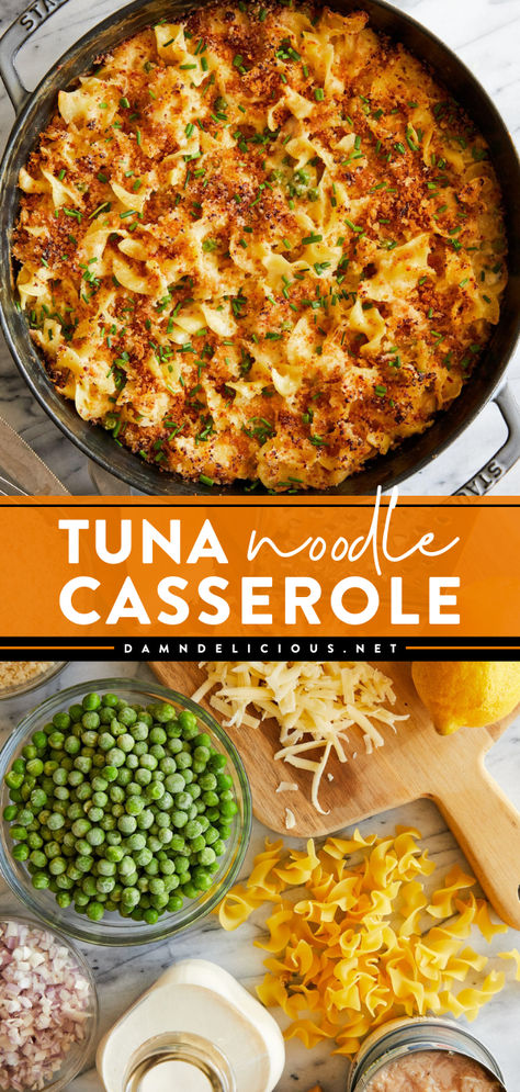 Craving a simple comfort food? You'll love every bite of this hearty dinner! Extra creamy with a crispy, crunchy Parmesan-Panko topping, this classic tuna noodle casserole is so good. Save this casserole recipe and enjoy this tuna dish with egg noodles! Homemade Tuna Noodle Casserole, Tuna Dinners, Tuna Fish Recipes, Recipes Chili, Cake Pizza, Tuna And Egg, Tuna Noodle, Tuna Noodle Casserole, Pizza Sandwich