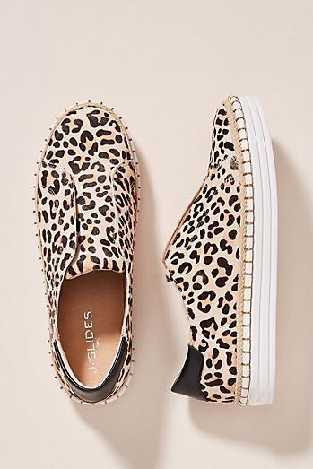 Leopard Print Slip On Sneakers, Leopard Espadrilles, High Heels Classy, Ankle Strap Chunky Heels, Tennis Shoes Outfit, Flat Booties, Espadrille Sneakers, Leopard Sneakers, Anthropologie Shoes