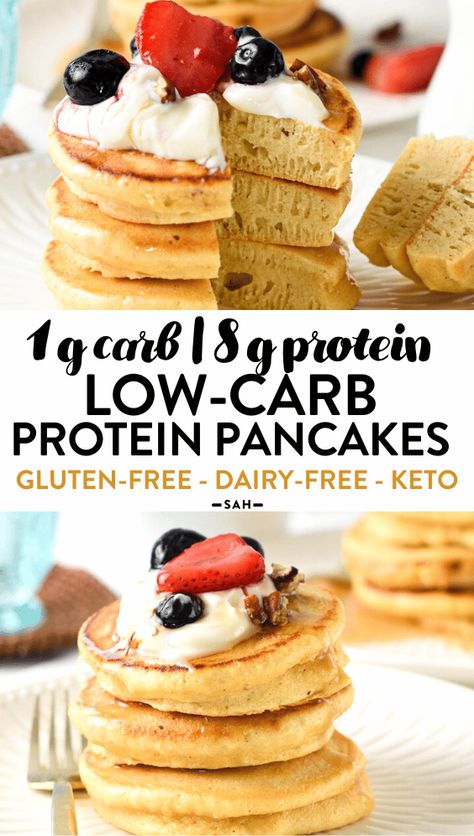 Low-Carb Protein Pancakes Keto Pancakes Almond Flour, Low Carb Protein Pancakes, Pancakes Almond Flour, Protein Pancakes Low Carb, Healthy Protein Pancakes, Best Keto Pancakes, Protein Powder Pancakes, Low Carb Protein Powder, Low Carb Pancake Recipe