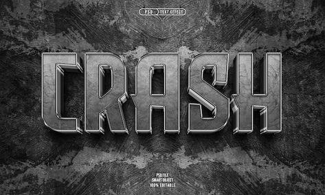 Crash 3d editable text effect | Free Psd #Freepik #freepsd #style-text #text-effect-typography #text-graphic #text-template Free 3d Text Effect Psd, Play Hacks, Adobe Photoshop Design, Text Template, 3d Lettering, Free Psd Files, 3d Text Effect, Text Graphic, Logo Psd