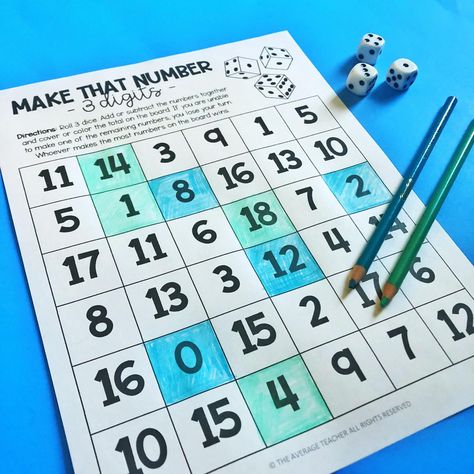 How to play Make That Number - a math dice game Dice Activities, Dice Math Games, Math Card Games, Maths Games, Free Games For Kids, Summer Math, Elementary Teaching, Math Intervention, Math Instruction