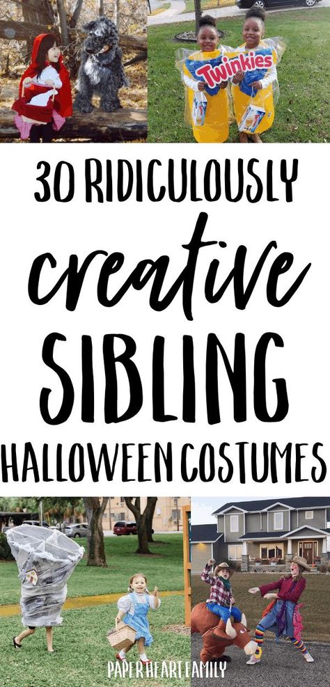 Sibling Halloween costumes for 2, 3, or for baby, toddler or older kids. These 30 awesome ideas will inspire your Halloween costumes this year to be the best ever! Kids Halloween Costumes For Siblings, Halloween Costumes Diy Kids, Halloween Costumes For Siblings, Costumes For Siblings, Halloween Costumes For 2, Sister Halloween Costumes, Sibling Halloween Costumes, Sister Costumes, Sibling Costume