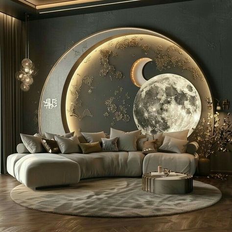 Girls Bedroom Color Schemes, Luxury Living Room Interior, Moon Sofa, Language Design, Diy Wall Design, Blacklight Posters, Black Bedroom Decor, Sofa Wall, Zen Bedroom