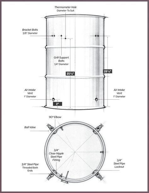 55 Gallon Drum Smoker, Build Your Own Smoker, Build A Smoker, Slow Cooker Bbq Beef, Ugly Drum Smoker, Steel Drawing, Diy Smoker, Smoker Plans, Barrel Stove