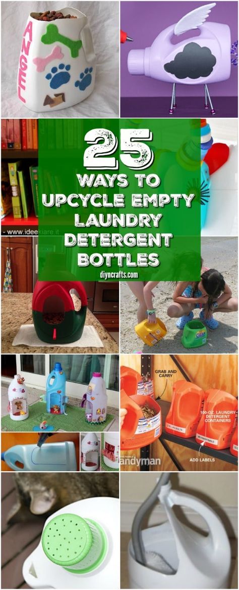 25 Fun And Creative Ways To Upcycle Empty Laundry Detergent Bottles Detergent Bottle Crafts, Laundry Soap Container, Laundry Detergent Container, Laundry Detergent Bottles, Reuse Containers, Detergent Container, Upcycle Plastic, Reuse Plastic Bottles, Diy Plastic Bottle