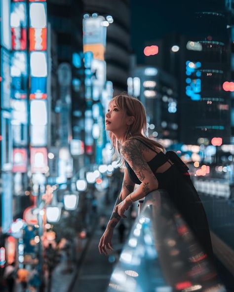 Night Photography Portrait, City Fashion Photography, Japan Photoshoot, Night Street Photography, Street Photography Portrait, Rooftop Photoshoot, Tokyo Photography, Tokyo Photos, Night Portrait