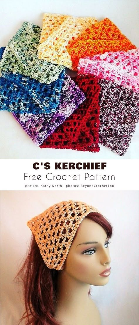 C's Kerchief Free Crochet Headband Patterns, Crochet Headband Patterns, Free Crochet Headband, Kerchief Pattern, Crochet Kerchief, Crochet Headband Free, Crochet Headband Pattern Free, Crochet Bandana, Knitting Tips