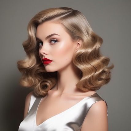 If you're aiming for old Hollywood glamour, vintage waves are the way to go. Picture glossy, sculpted waves cascading elegantly down your shoulders, reminiscent of iconic movie stars. Achieve this look with a curling iron and ample setting spray to ensure your waves stay in place all day long. Glam Waves Short Hair, 1950 Hairstyles, Vintage Waves Hair, Hollywood Glamour Hair, Hollywood Glam Hair, Old Hollywood Hair, Hollywood Curls, Vintage Hairstyle, Vintage Curls