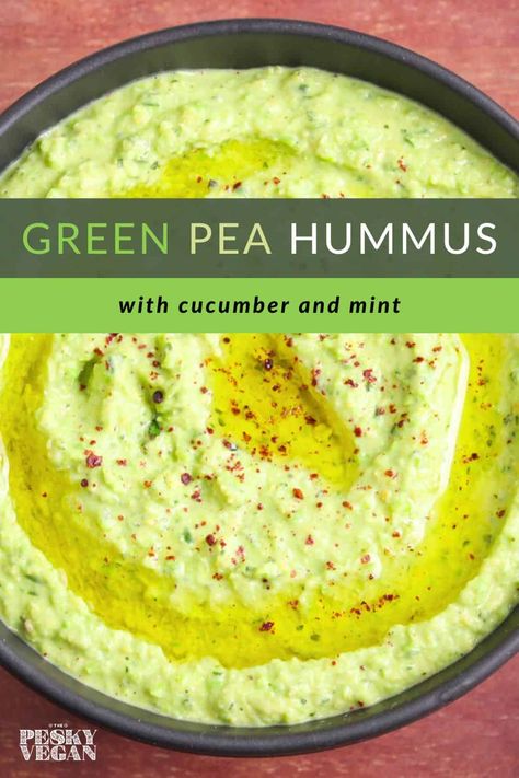 Cucumber Vegan Recipes, Vegan Mint Recipes, Mint Leaves Recipe, Cucumber Hummus, Roasted Peas, Pea Dip, Green Peas Recipes, Pea Hummus, Pea Snacks