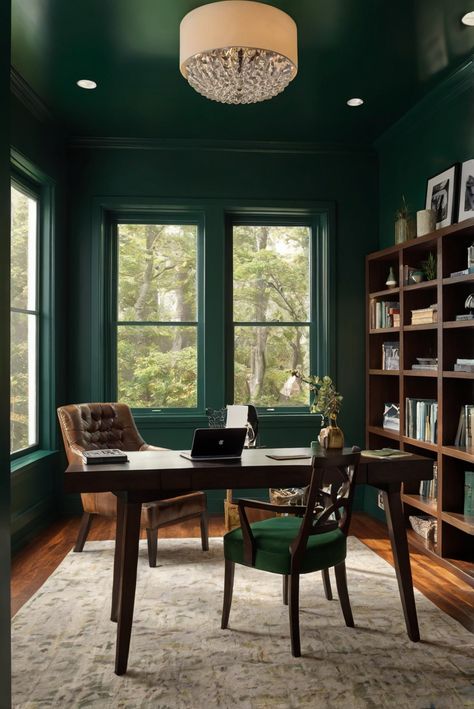 Looking for the perfect paint for your cozy hideaway? Discover why Dark Hunter Green (SW 0041) is the top choice for creating a warm retreat in 2024. #Ad #homedecor #homedesign #trendgirlApartment #Painthome #interiorarchitecture Wall Colors Green Room Colors
Bright Room office Colors
Apartment Renovation
Home office Remodeling
Modern Paint Colors
2024 Forest Green Study Room, Dark Green Home Office Decor, Sw 0041 Dard Hunter Green, Green Room With Wallpaper, Dark Green Study Room, Green Color Drenching, Green And Black Office, Home Office Dark Green, Color Drenched Office