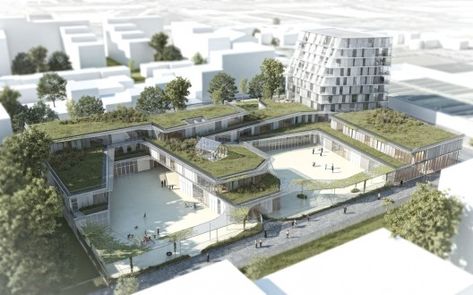 School and Student Residence by Chartier Dalix Architects in Ivry, France Student Residence, مركز ثقافي, Green Architecture, Architecture Rendering, Architecture Exterior, Sustainable Architecture, Architecture Visualization, Architecture Presentation, Green Roof