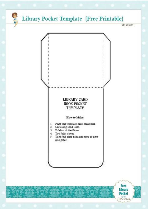 Free Library Card Book Pocket Template Printable - Tip Junkie Pocket Template Printable, Library Card Holder, Pocket Template, Church Library, Folder Ideas, Manila Folder, Book Pocket, Library Pockets, Gift Containers