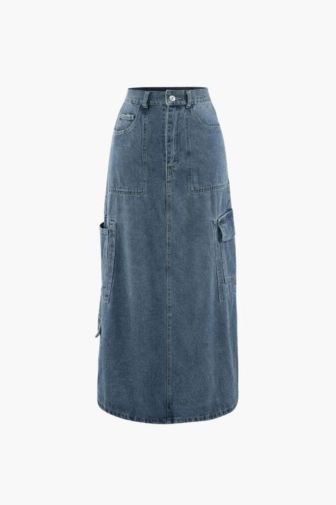 Details Occasion: Casual, Workwear Category: Denim Composition: 100% Polyester Sheer: Not Sheer Color: Blue Denim Cargo Skirt, Denim Skirts Online, Casual Workwear, Denim Cargo, High Waist Denim, Cargo Skirt, Swimsuit Cover Ups, Fesyen Wanita, Matching Dresses