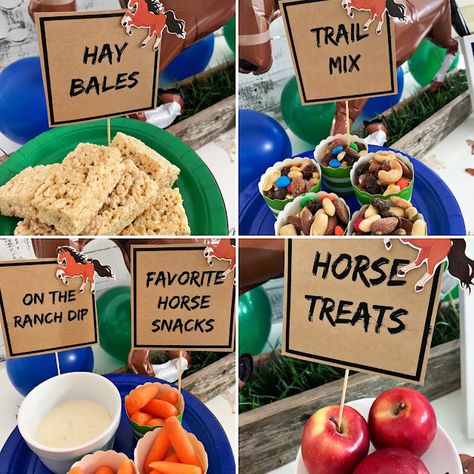 Goat Party Theme Food Ideas, Rodeo Themed 1st Birthday Snacks, Wild West Food Ideas Western Theme, Rodeo Themed Birthday Party Food, Horse Birthday Party Treats, Cowboy Party Diy, Horse Theme Birthday Games, Western Theme Fruit Tray, Food For Horse Themed Party