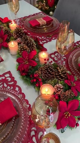 Try this! 🤩@hometalk #christmas #xmas #decor #decoration #christmasde... | christmas | TikTok Christmas Table Decorations Centerpiece, Diy Christmas Table, Pretty Christmas Decorations, Christmas Centers, Deco Table Noel, Tafel Decor, Christmas Tree Decorating Themes, Christmas Candle Decorations, Christmas Centerpieces Diy