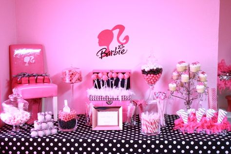 Barbie Inspired / Birthday That BARBIE girl has everything! | Catch My Party Barbie Silhouette Party, Party Candy Table, Barbie Theme Party, Barbie Inspired, Barbie Birthday Party, Barbie Theme, Party Candy, Barbie Birthday, Barbie Party