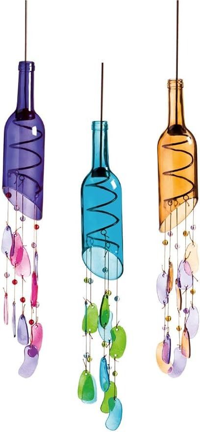 Amazon.com : New Creative Stunning and Unique Wind Chime with Light Orange Bottle Design 2.75 x 29 x 2.75 : Patio, Lawn & Garden Wine Bottle Wind Chimes, Unique Wind Chime, Liquor Bottle Crafts, Beautiful Crafts, Glass Wind Chimes, Diy Wind Chimes, Wine Bottle Art, Wine Bottle Diy Crafts, Wine Bottle Diy