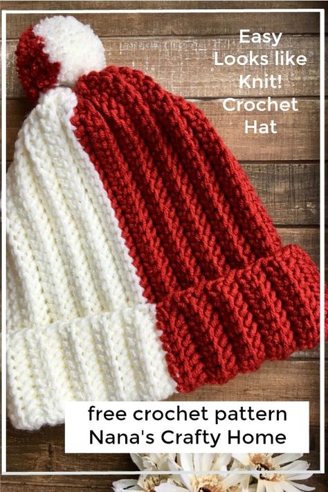 The Harvest Herringbone Color Block Hat is a free crochet pattern for a hat with a knit like appearance!  So easy made with the Herringbone Half Double Crochet Stitch.  Instructions provided for 3 sizes!  Perfect for school or team colors or make it easy and quickly in just one color with bulky weight yarn!  #nanascraftyhome Herringbone Half Double Crochet Stitch, Herringbone Half Double Crochet, Easy Crochet Hat, Half Double Crochet Stitch, Crochet Hat Free, Bonnet Crochet, Herringbone Stitch, All Free Crochet, Crochet Hats Free Pattern