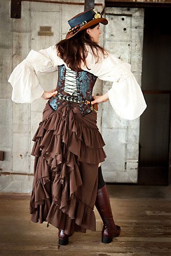 Brown Saloon Girl Skirt Steampunk Pirate Ruffles Long Saloon Outfits, Saloon Girl Dress, Saloon Dress, Wild West Outfits, Wild West Costumes, Saloon Girl Costumes, West World, Saloon Girl, Ren Faire Outfits