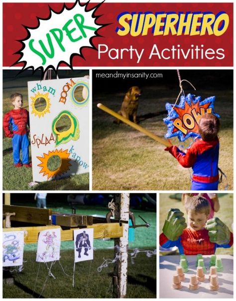 Superhero Birthday for Kids - Game and activity ideas. Superhero Party Activities, Superhero Birthday Party Games, Superhero Party Games, Super Hero Party, Marvel Birthday Party, Marvel Party, Avenger Birthday Party, Spiderman Birthday Party, Avengers Party