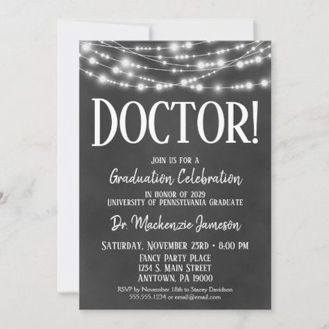 $2.66 | Chalkboard Doctor Graduation Party Invitation #doctor graduation party, doctor graduate, physician graduation, doctor graduation, medical school graduation, medical graduation, dr. pediatrics cardiology family doctor, doctor office party, medical graduation celebration, general practitioner Doctor Graduation Party, Reunion Invitations, Doctor Graduation, Medical School Graduation, Phd Graduation, Graduation Party Planning, Graduation Party Themes, Grad Cards, Graduation Party Invitation