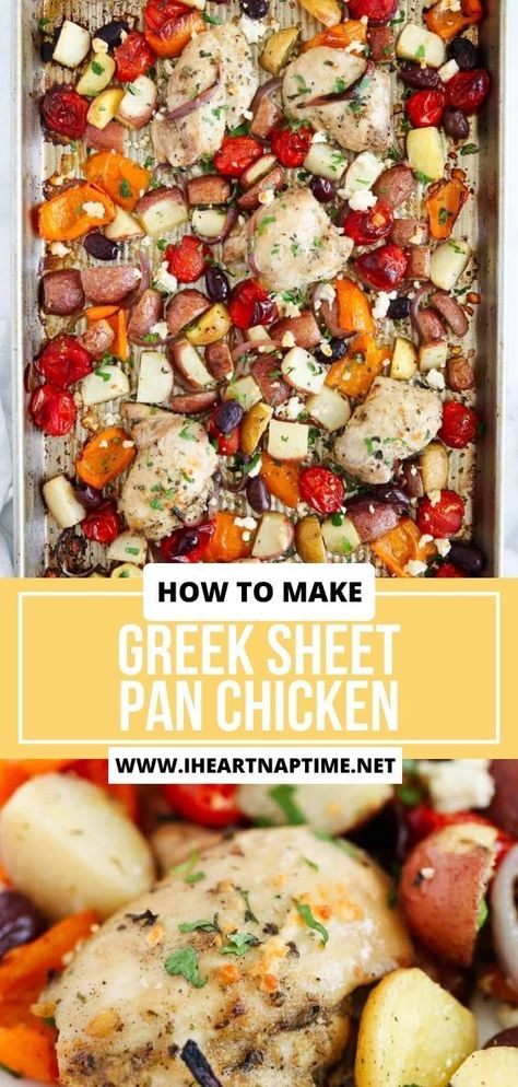 Greek Sheet Pan Chicken, Greek Sheet Pan, Sheet Pan Greek Chicken, Greek Potatoes, Sheet Pan Dinners Chicken, Sheet Pan Chicken, Greek Seasoning, I Heart Naptime, Seasoned Chicken