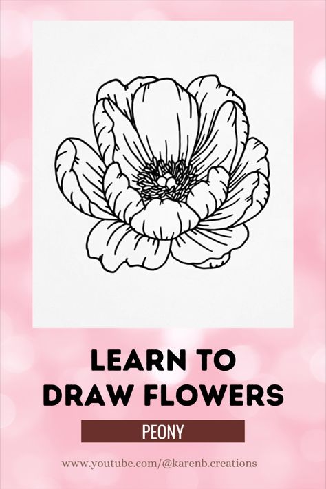 Learn to draw this beautiful peony flower by following my easy step-by-step tutorial on YouTube Learn To Draw Flowers, How To Drow, Peony Drawing, Floral Doodles, Flowers Peony, Draw Flowers, Floral Doodle, Flower Sketches, Doodle Coloring